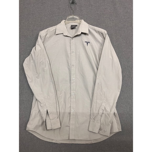 Tesla Motors Employee Uniform Button Down Shirt Mens Large Gray Long Sleeve L